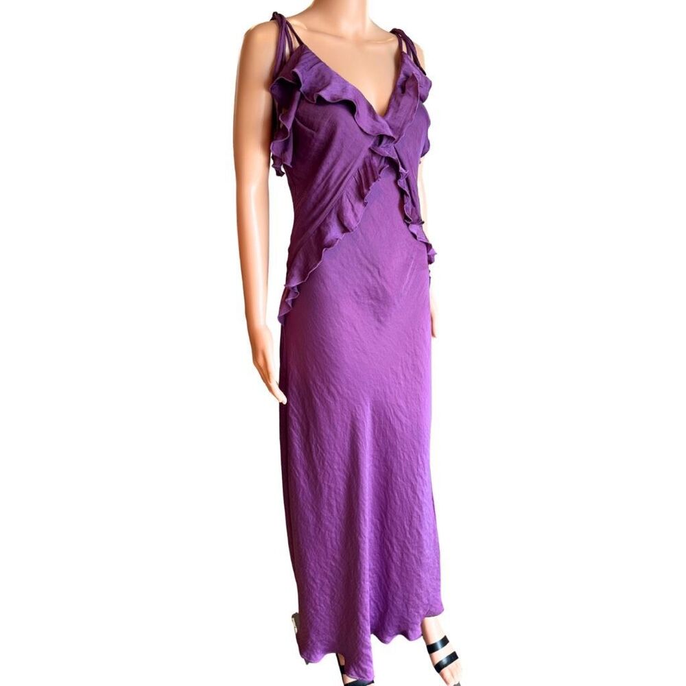 Steve Madden Adalina Purple Silky Ruffle Maxi Dress Medium Formal Wedding Guest - Picture 4 of 6